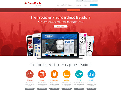 CrowdTorch Website crowdtorch events flat flat colors homepage html icons marketing mobile responsive ticketing