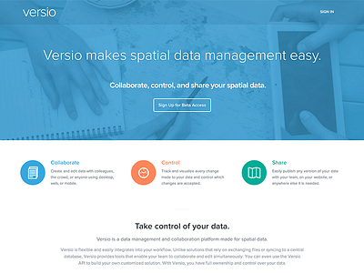 Versio Homepage data gis home page homepage landing page marketing proxima nova spatial