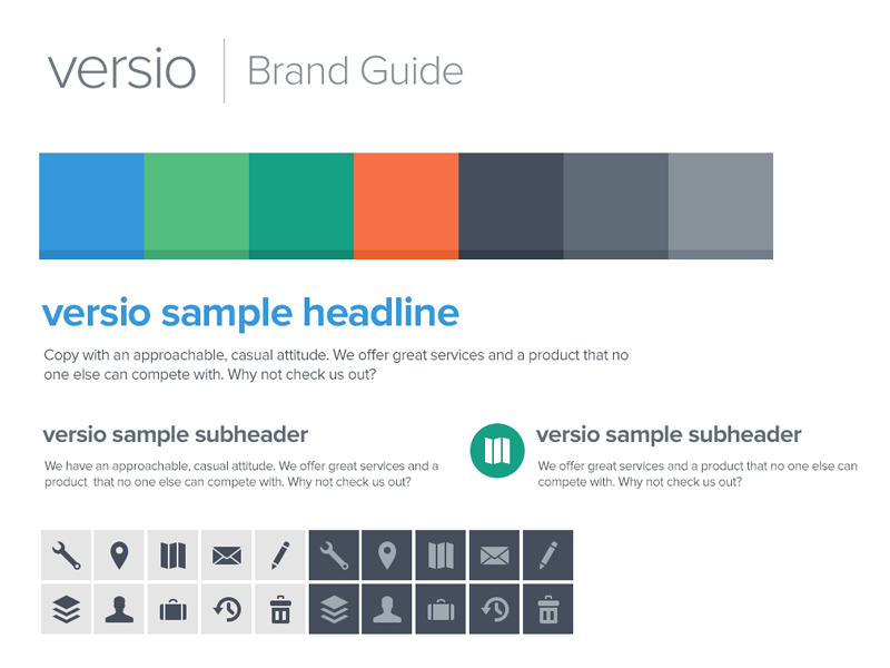 Versio Brand Guide (very early) style guide colors typography brand guide proxima nova