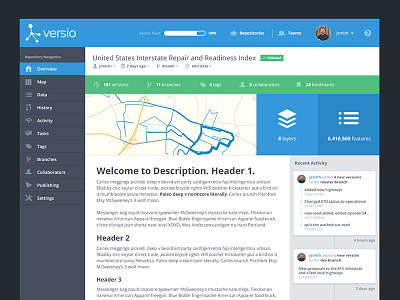 Versio UI - Overview Page flat flat style history interface map open sans overview product product design repository ui versio