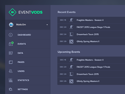EventVODs Dashboard Overview backend dark colors dark ui dashboard event vods events eventvods gaming ui