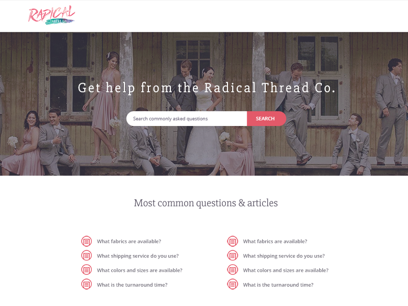 Radical Thread - Help Center Mockup pink radical thread search article list help center help