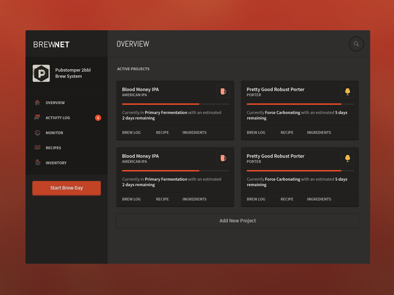 Brewnet - Dashboard UI brewing beer orange warm dark colors dark ui ui dashboard