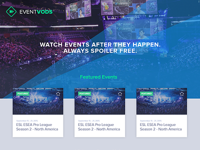 Event Vods Landing Page card card ui cards esports event vods gaming landing page marketing single page