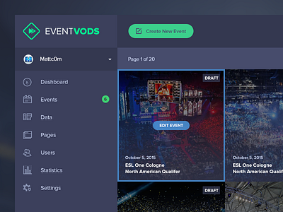 Event Vods UI backend dashboard editor esports event event management event vods gaming ui vod