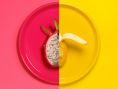 Banana & Dragonfruit Plateing design photoshop