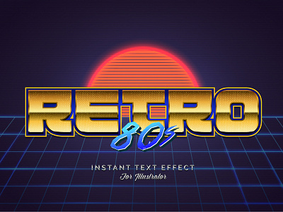 80s Retro Illustrator Graphic Style 80s chrome gold illustrator logo retro text effect typography vector