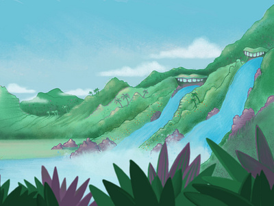 Waterfalls digital illustration illustration landscape