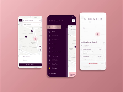 Showfir- Luxury taxi on demand app animation app applicaiton application car design mobile taxi taxi app ui userinterface ux