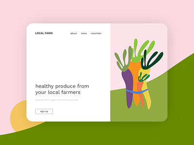 Landing Page for a local organic farm branding carrot cute farm farmers market flat flat design homepage illustration landing page landscape local business minimal organic sign up page signup page user interface vector illustration website design welcome page