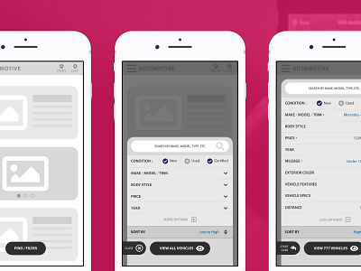 Mobile - Wireframes - Car Buying automobile automobiles ecommerce mobile app design ux wireframe