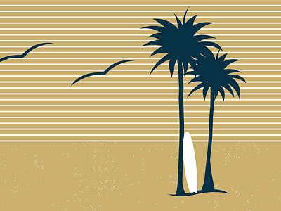 Beach Scene beach palm trees surfboard