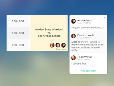 Calendar event with comments. calendar collaboration comment interactive modal ui usability ux