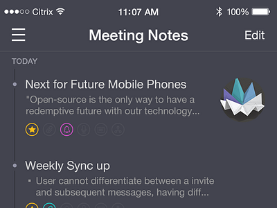 Notebook list view interface apps dark interface design ios list list view. notebook notes ui