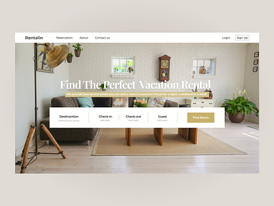 Rent House Website clean clean ui design landing page minimal rent typography ui uidesign ux vacation