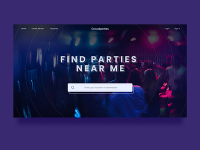 Crowdparties | Parties Finder clean clean ui dark landing page minimalist night nightclub nightlife parties party ui uidailychallenge ux webdesign