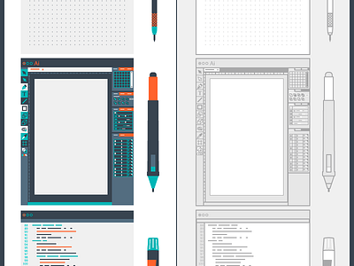 Process Icons: Dot Grid, Illustrator & Coding coding flat icons marker pen pencil process simple tablet ui vibrant wacom