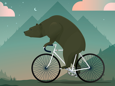 Side Projects: An Ode to the Bike bear bike clouds colors geometric gradient illustration moon mountains night stars