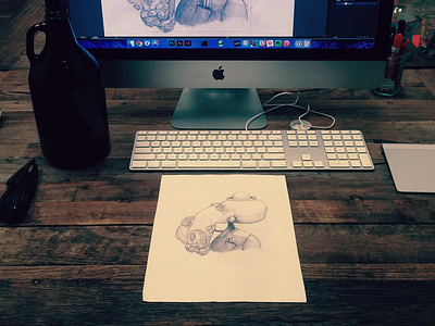 The Beginning desk growler illustration octopus office process sketch studio