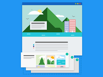 Content Management Illusration birds cms colors flat illustration mountain ocean trees website wireframe