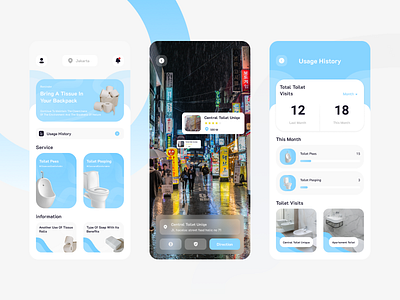 Toilet Visit Mobile App clean ui illustration product design project design toilet ui ui ux ui desgin ui design ux ux design ux designer ux research