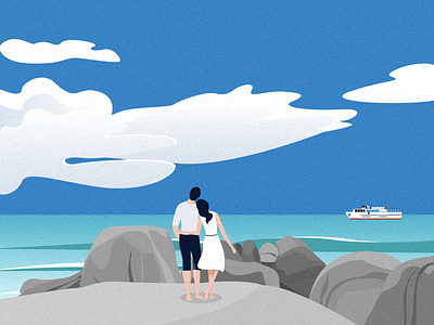 seaside trip character character design design illustration lovers sea seaside ui vector