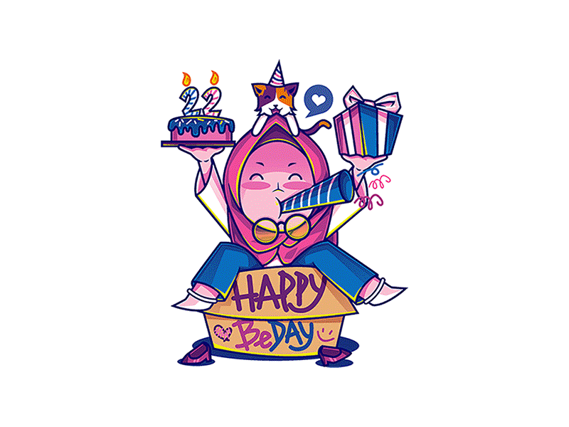 Birthday gift for my lovely adorable birthday cat character chibi cute happy illustration vector