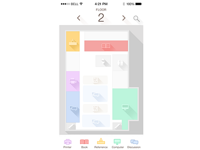 iOS App Interface building interior map iphone library long shadow map room shool study