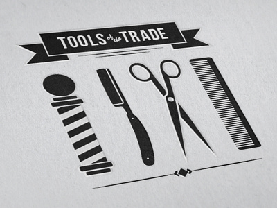Tools of the Trade banner barber barbershop black and white comb illustrator likeable monochromatic razor scissors social media tools vintage