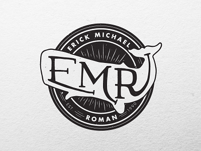 EMR Logo badge black and white custom futura identity logo photographer retro type typography vintage whale