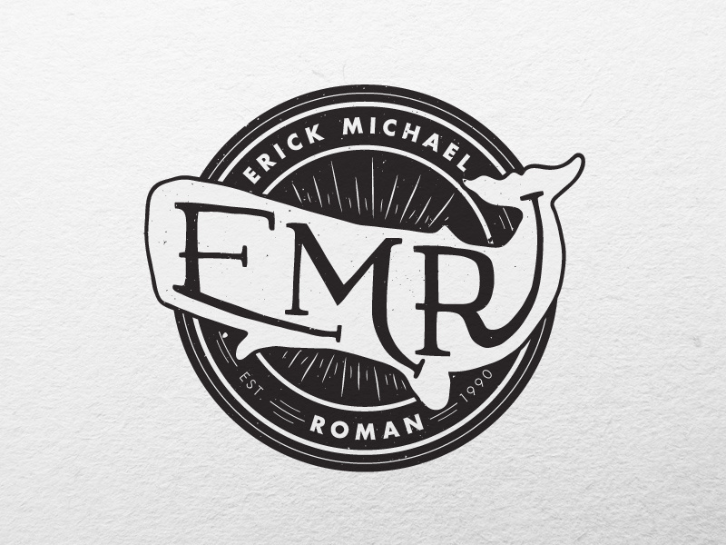EMR Logo logo badge identity whale photographer black and white futura vintage retro typography custom type