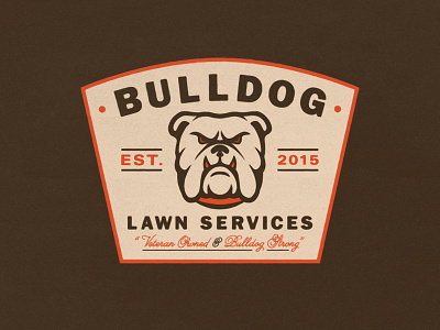 Bulldog Lawn Services badge branding bulldog identity illustration lawn logo military patch services typography