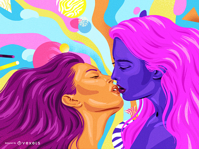 Happy Pride Month bright couple female happy illustrator lesbian lgbt lgbtq love pride psychadelic vector vector illustration