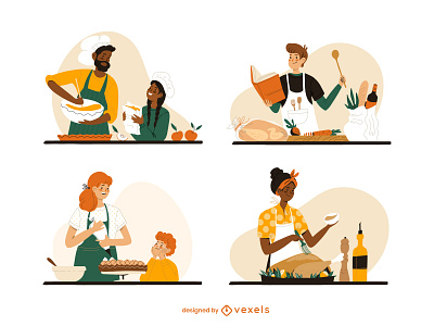 Thanksgiving preparations apple art baking character cooking design dinner family female festive illustration illustrator thanksgiving turkey vector woman