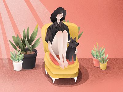 With friend editorial female house illustration illustrator pet plant