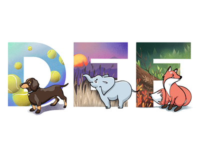 Alphabet: dog, elephant, fox