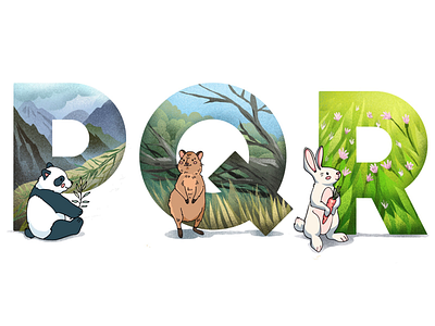 Alphabet: panda, quokka, rabbit a z abc animal book children illustration illustrator kid lettering nursery typography