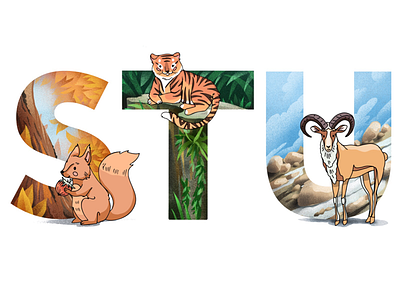 Alphabet: squirrel, tiger, urial