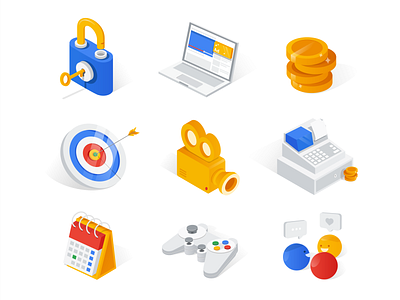 Isometric Icons advertising art character digital display gaming google graphics icons illustration isometric props vector