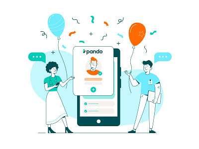 Welcome to Pando! app balloons branding celebration character chat flat healthcare illustration line art medical nhs outlines recruitment vector welcome