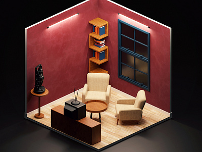 minimal room art artwork blender branding color design illustration illustrator isometric isometric art isometric design isometric illustration isometry red room room booking roommate roommates rooms vector