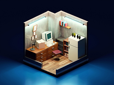 The Room 3d animation abstract art architecture art artwork blender blender3d color design flat illustration illustrator isometric isometric room photorealism photorealistic room ship vector