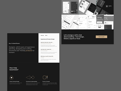 Portfolio V3 curriculum vitae cv dark ui gold icons minimalist portfolio resume ui ux webdesign website