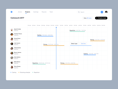 Schedule castings clean ui complex complex ui crm filming management system motion movies pms producer producer software saas saas app saas design schedule system team management timeline web design