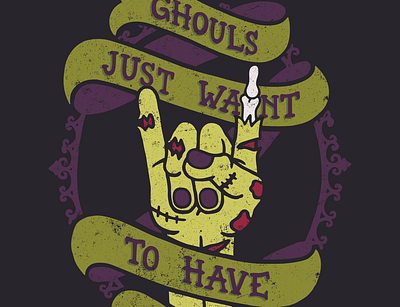 Ghouls Just Want To Have Fun autumn creepy fall ghouls halloween halloween design illustration rock fist spooky typography undead zombies