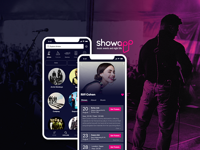 Showapp - music events and night life app app design event app ui ux