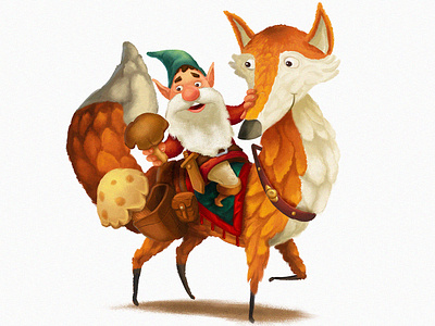 Foxrider fox gnome illustration