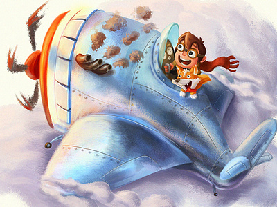 To the clouds boy children book illustration illustration plane