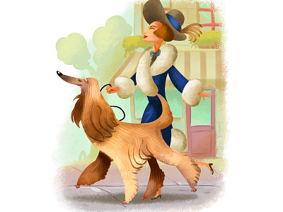 Lady with dog children book illustration children books dog illustration illustration