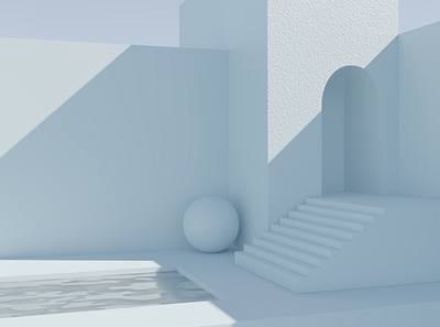 That Dreamy Architecture☁ 3d 3d art 3d modeling aesthetic cyclesrender design geometry illustration minimalism scene sky sunny